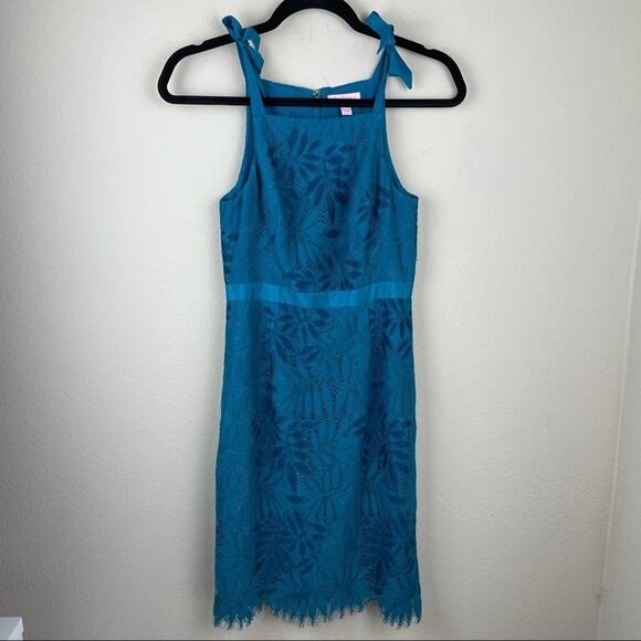 NWT Lilly Pulitzer Kayleigh Blue Floral Lace Mini Dress Sz 00 Sleeveless - Picture 4 of 11
